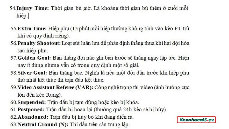 Các thuật ngữ điển hình về diễn biến trận đấu bạn đừng bỏ qua